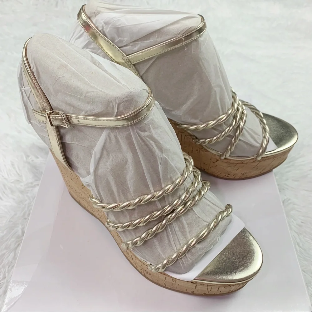 Nine West Women's Renest Ankle Strap‎ Platform Wedge Sandals in gold